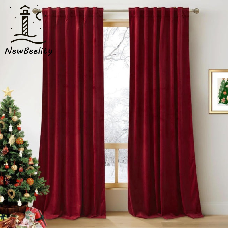 Blackout Curtain Thick - Nordycki współczesny bordowy czerwony luksusowe aksamitne