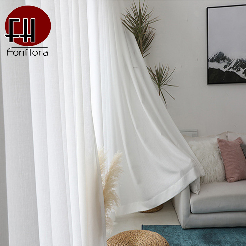Blackout Curtain Thick - Fonflora Nowoczesne Solidne Białe Grube Tiulowe