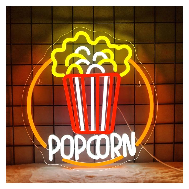 Home Cinema Today - Neonowy znak Popcorn, ściemnialna lampa USB,