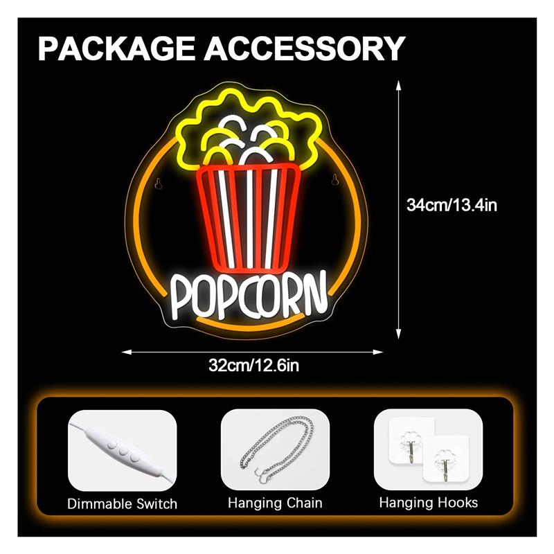 Neonowy znak Popcorn, ściemnia – Home Cinema Today recenzja i cena